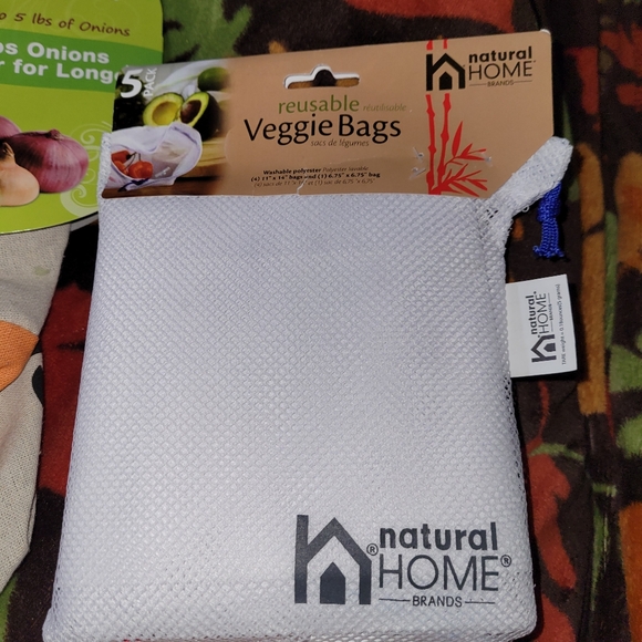 Natural Home Veggie Mesh Bags Reusable Qty 5 & Evri Onion Keeper Bag New - Picture 3 of 6
